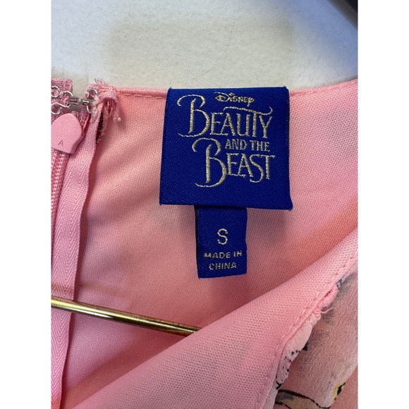 Disney Beauty and the Beast Pink Floral Chiffon Bell Sleeve Mini Dress Womens S - Picture 5 of 10